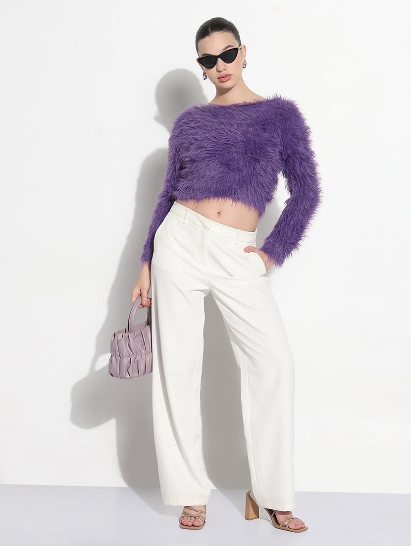 women solid long sleeve crop pullover - 21979984 - Standard Image - 4