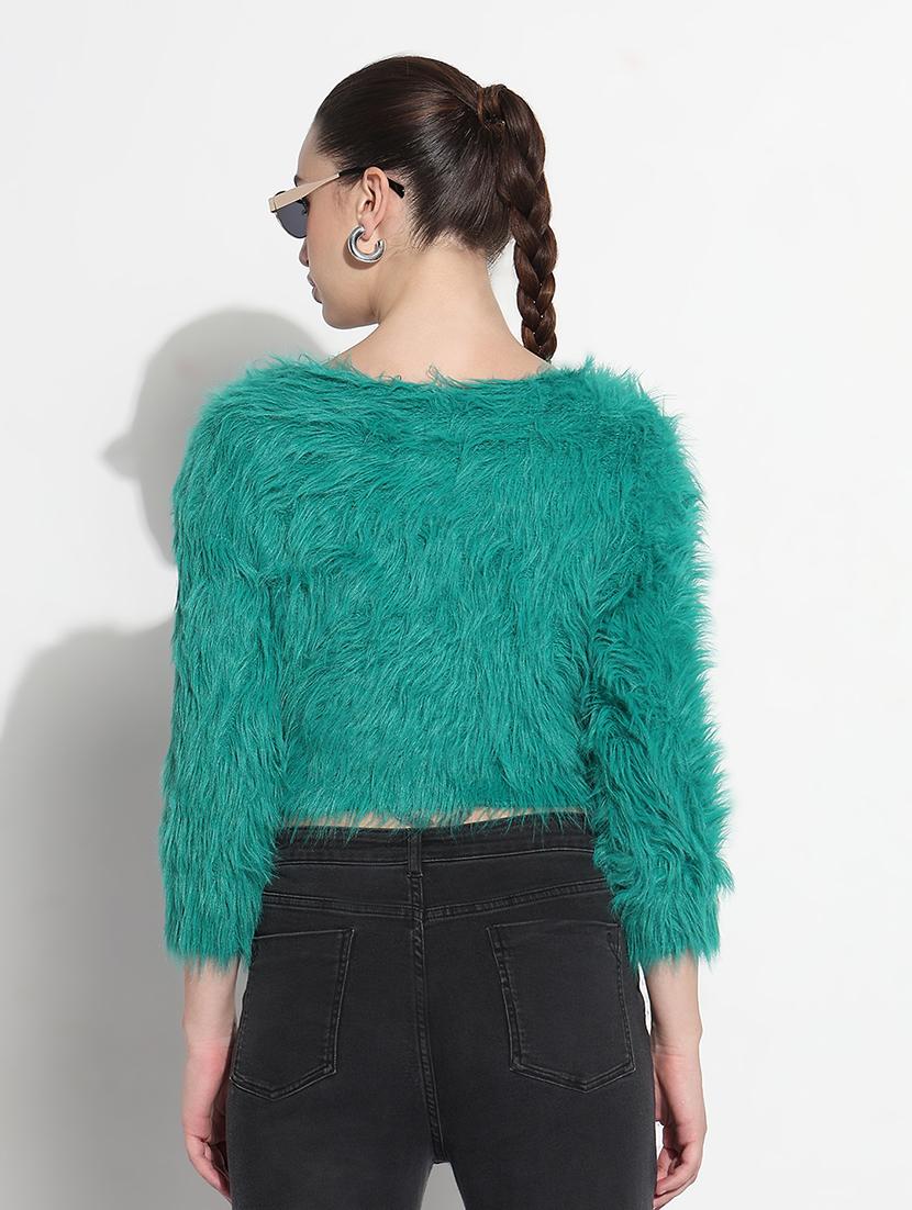 women solid long sleeve crop pullover - 21979985 - Standard Image - 4