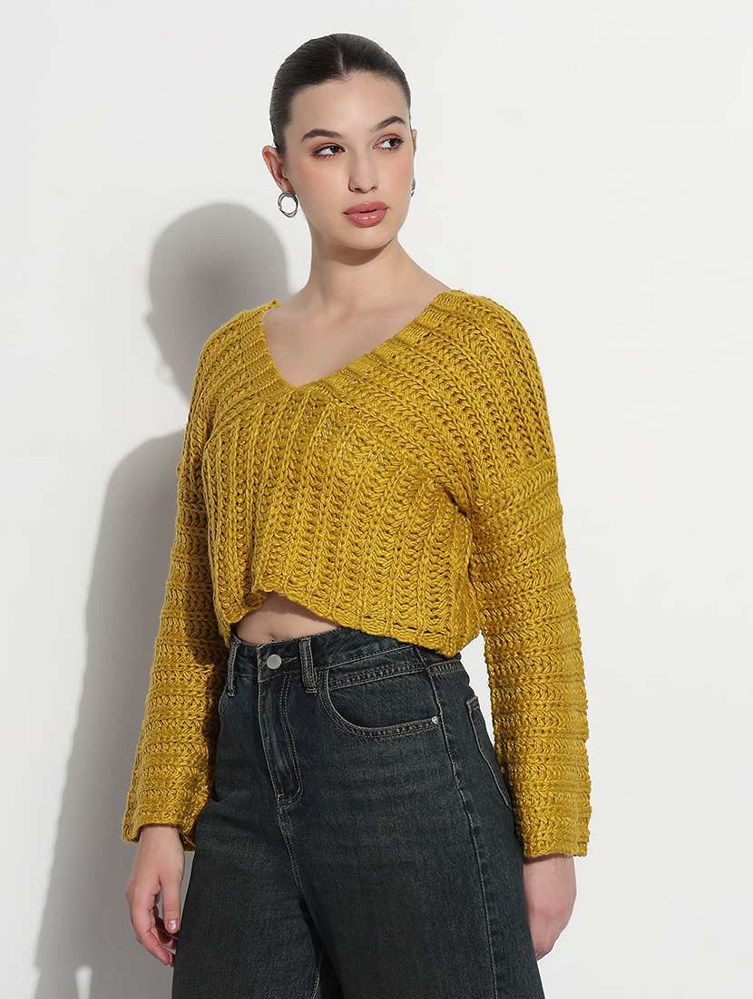 women solid long sleeve crop top - 21979991 -  Standard Image - 1