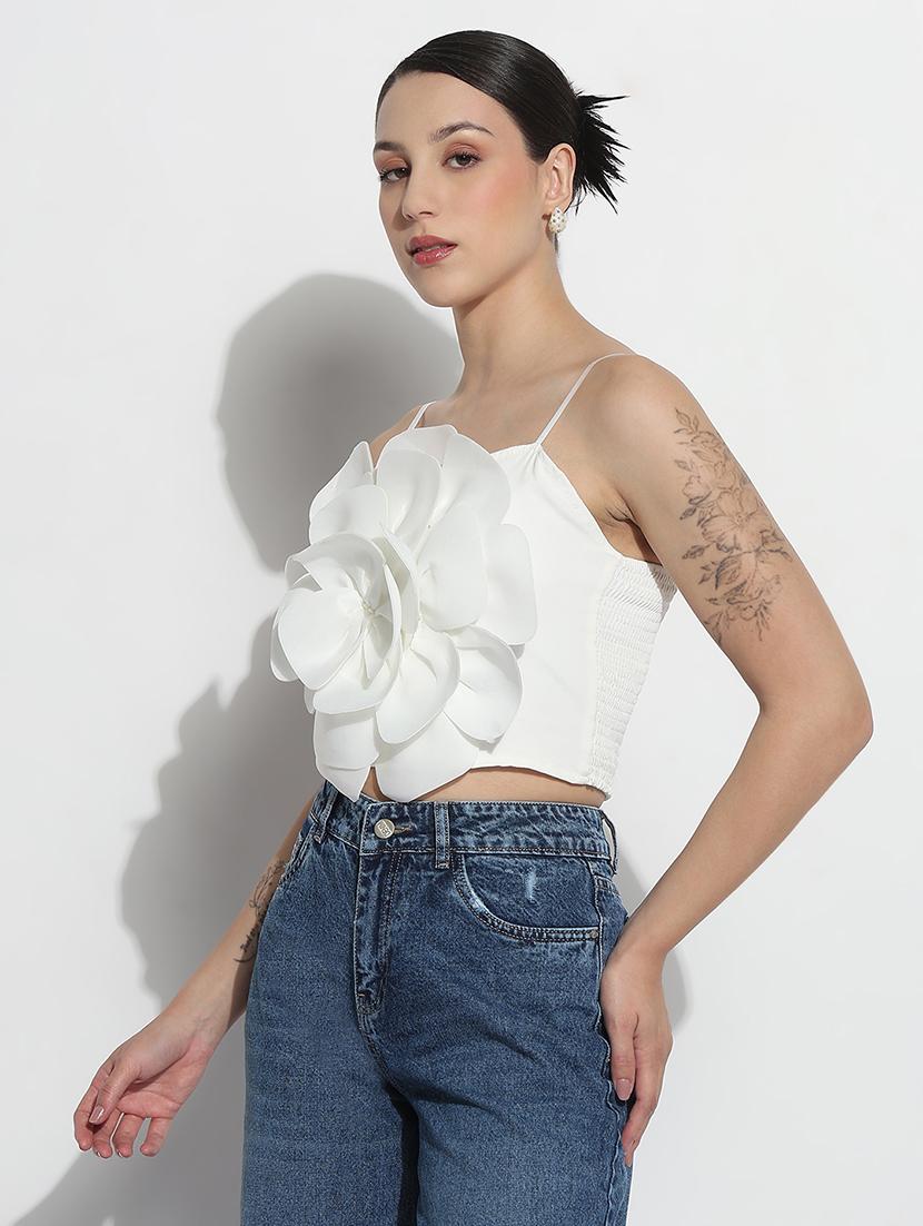 women white solid shoulder strap crop top - 21979993 -  Standard Image - 1