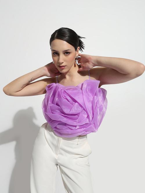women lavender solid shoulder strap crop top - 21979994 -  Standard Image - 0