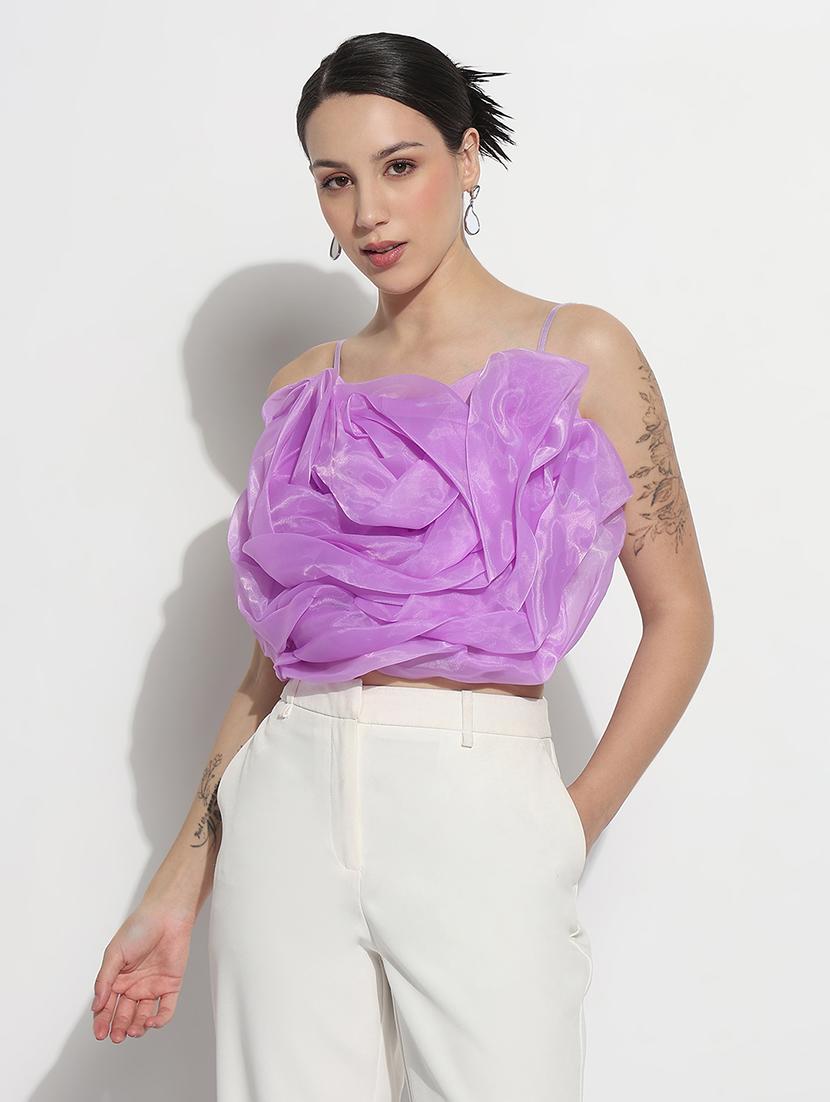 women lavender solid shoulder strap crop top - 21979994 - Standard Image - 1