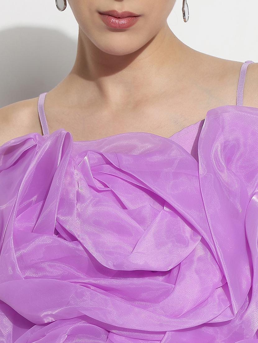 women lavender solid shoulder strap crop top - 21979994 - Standard Image - 4