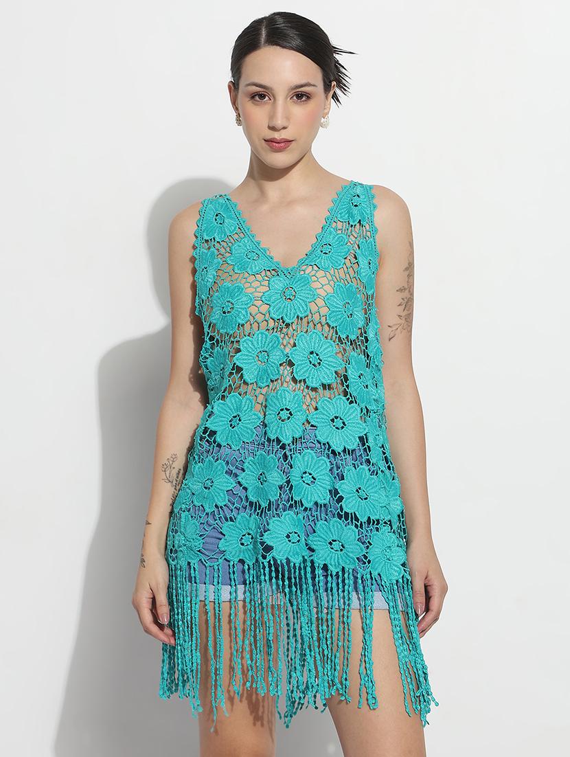 women self designecd sleeveless lace dress - 21979995 -  Standard Image - 1