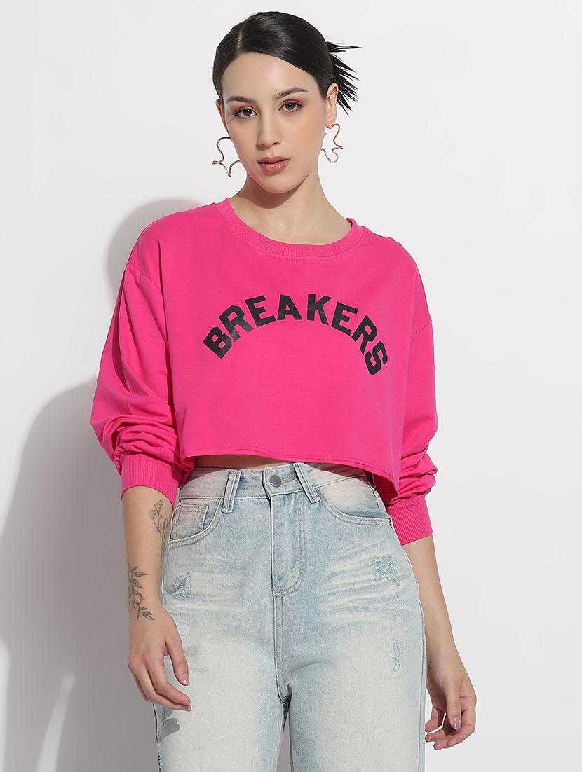 women typographic print long sleeve crop t-shirt - 21979998 - Standard Image - 1
