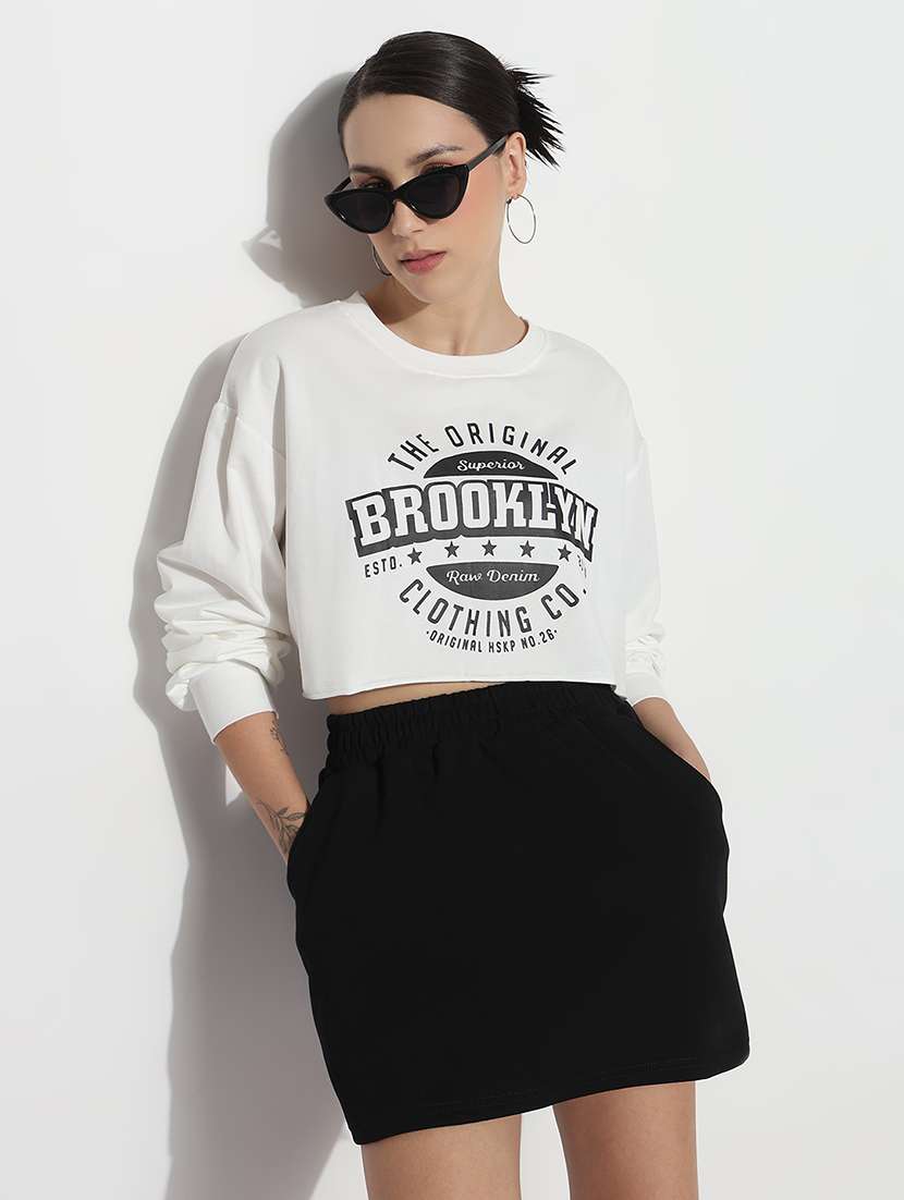 women printed long sleeve crop sweatshirt
