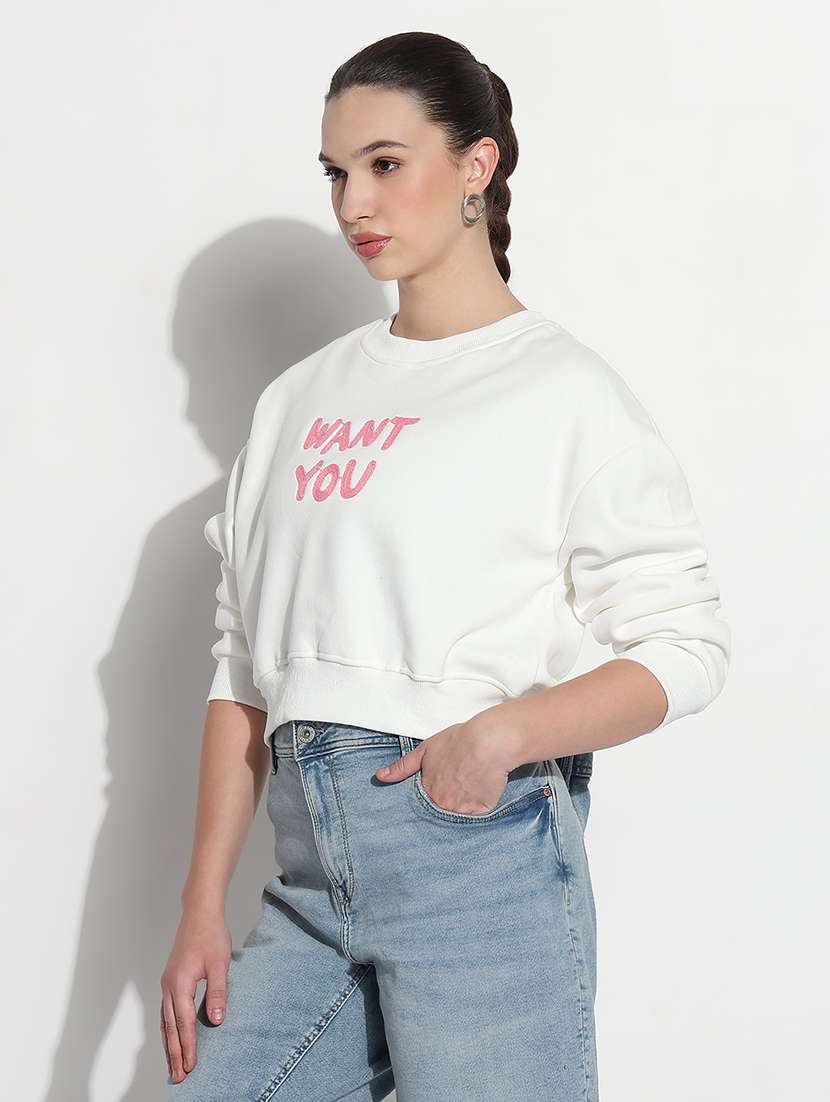 women printed long sleeve crop sweatshirt - 21980003 -  Standard Image - 1