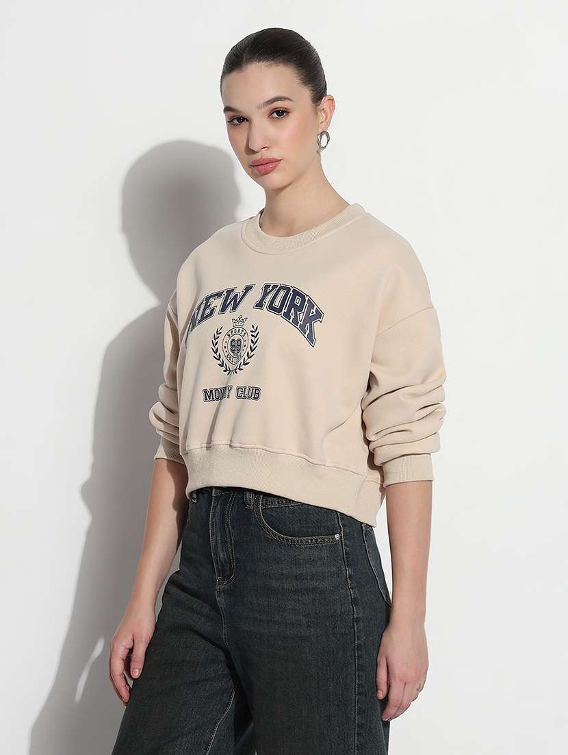 women printed long sleeve crop sweatshirt - 21980004 -  Standard Image - 1