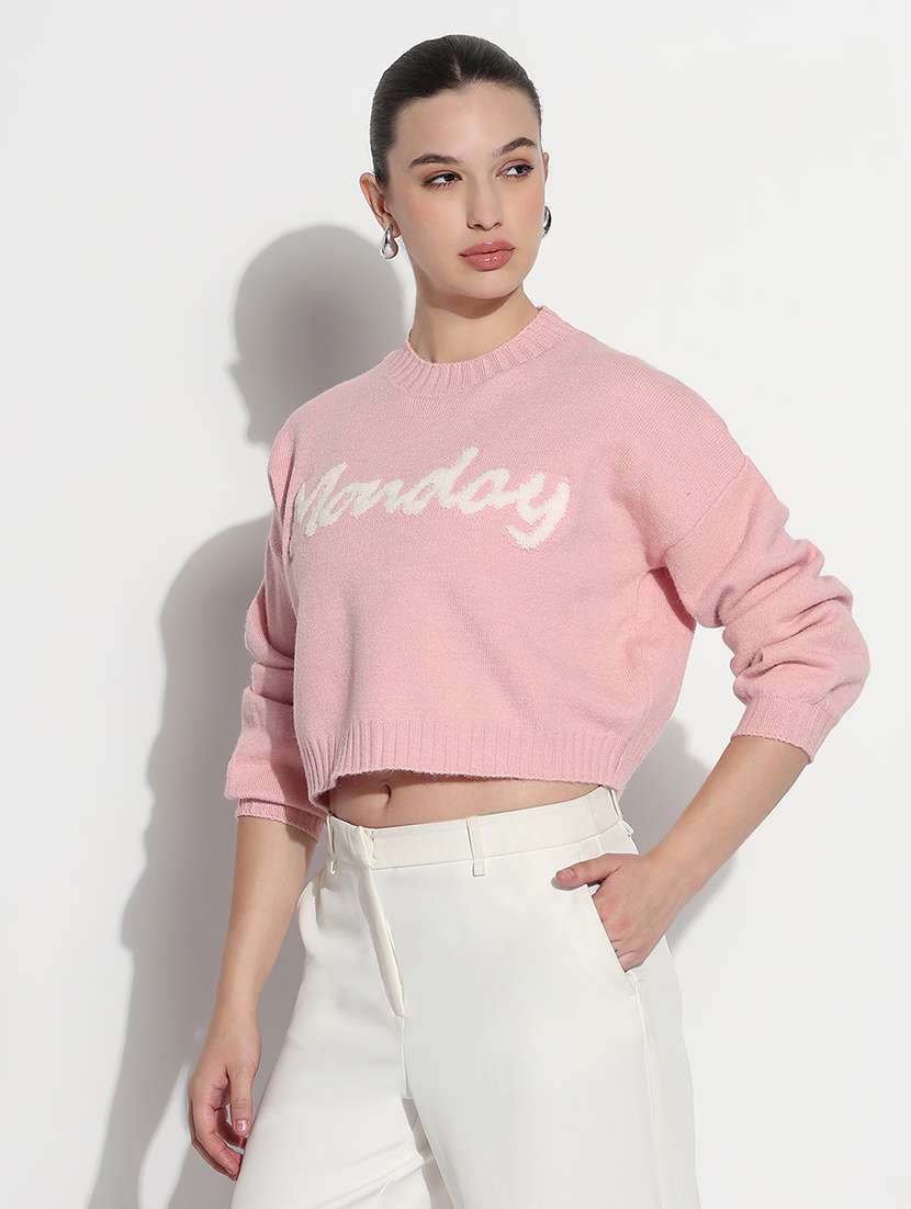 women printed long sleeve crop sweatshirt
