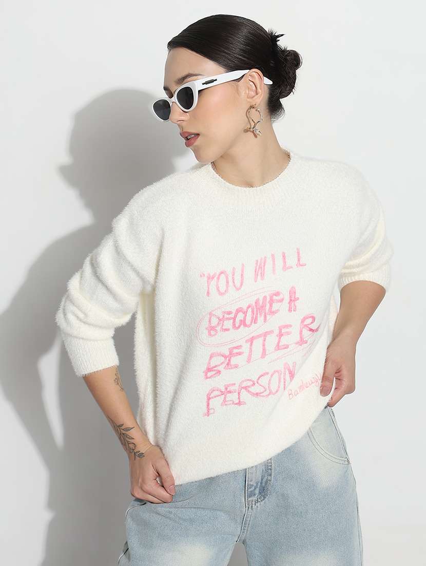 women typographic print long sleeve sweatshirt