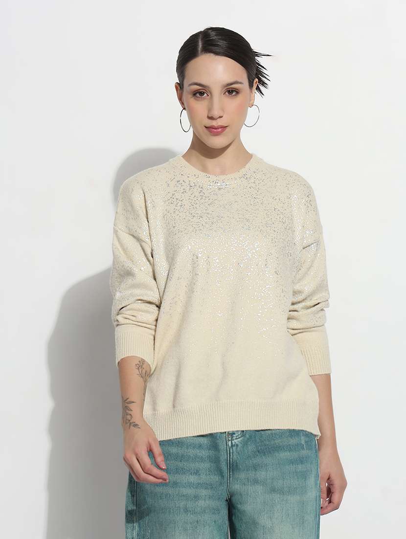 women self designed long sleeve crop sweatshirt - 21980010 -  Standard Image - 1