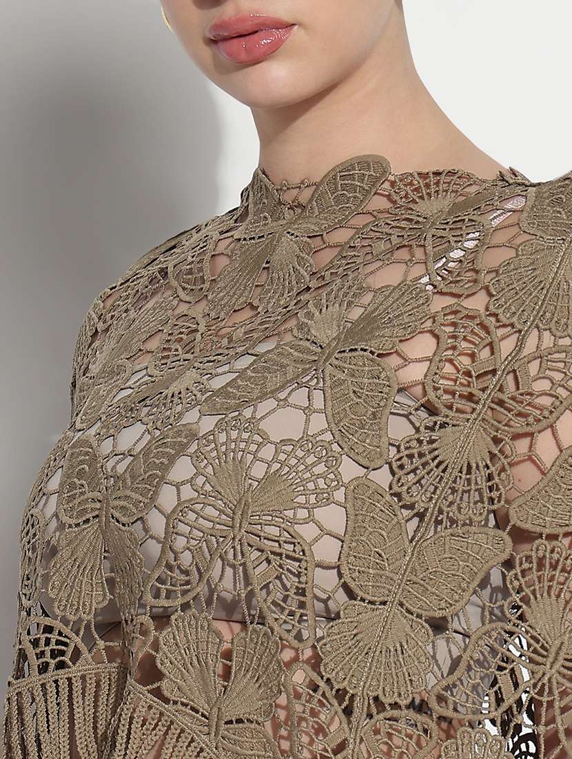 women self designed long sleeve crop lace top - 21980013 -  Standard Image - 4