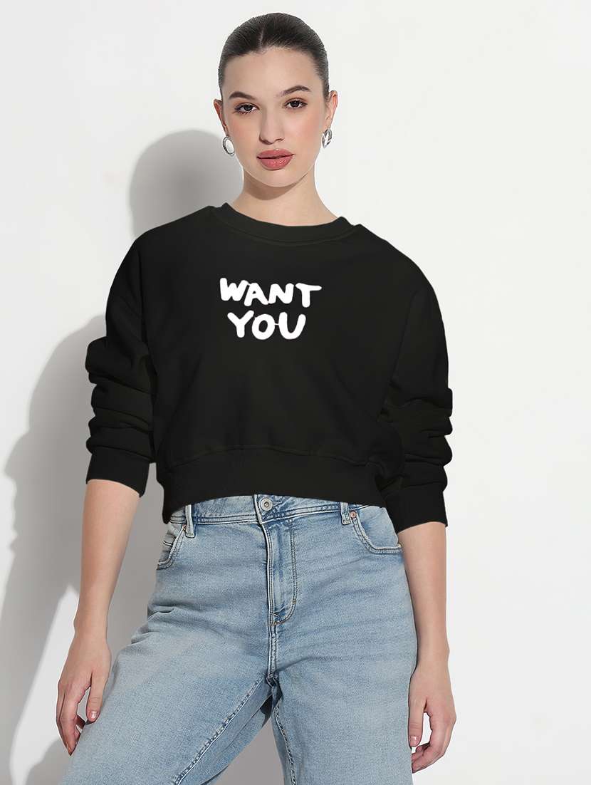 women printed long sleeve crop sweatshirt - 21980017 -  Standard Image - 1
