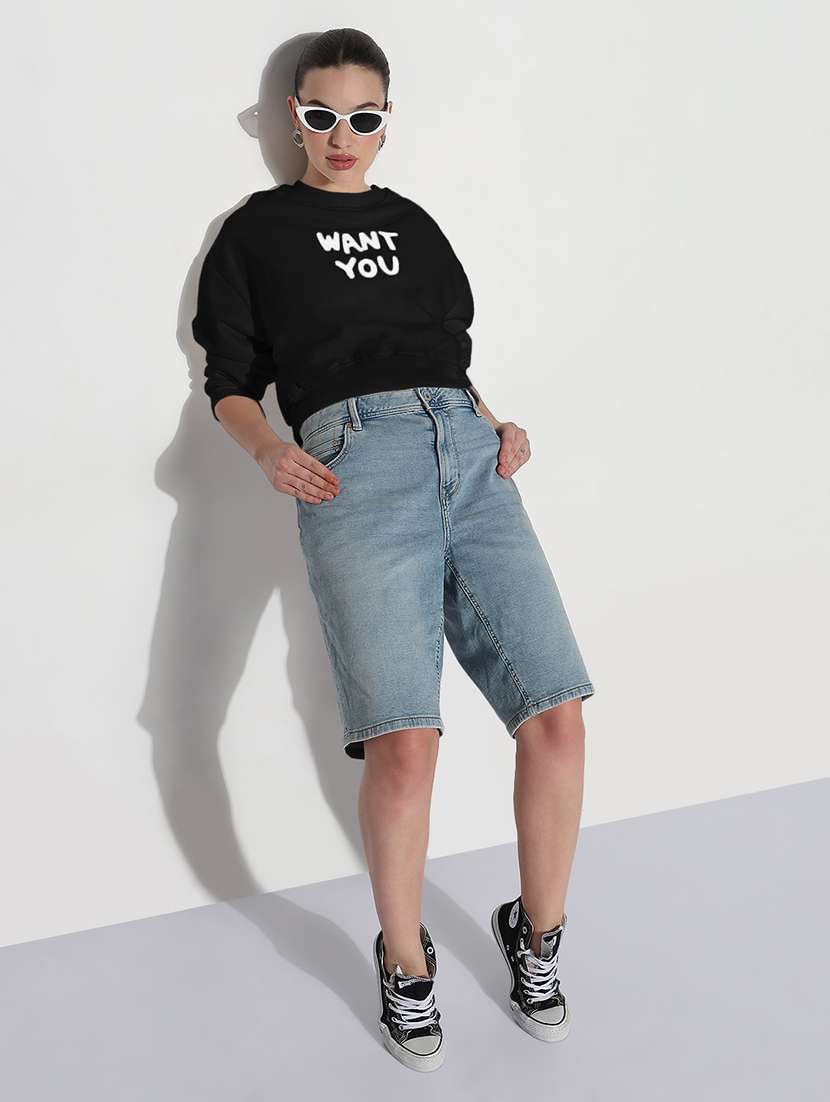 women printed long sleeve crop sweatshirt - 21980017 -  Standard Image - 4