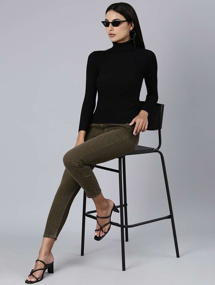 women black solid high neck long sleeve regular top - 21980020 -  Standard Image - 6