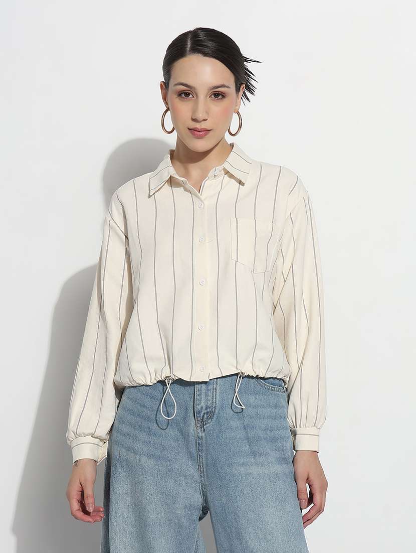women striped long sleeve collared shirt - 21980023 -  Standard Image - 1
