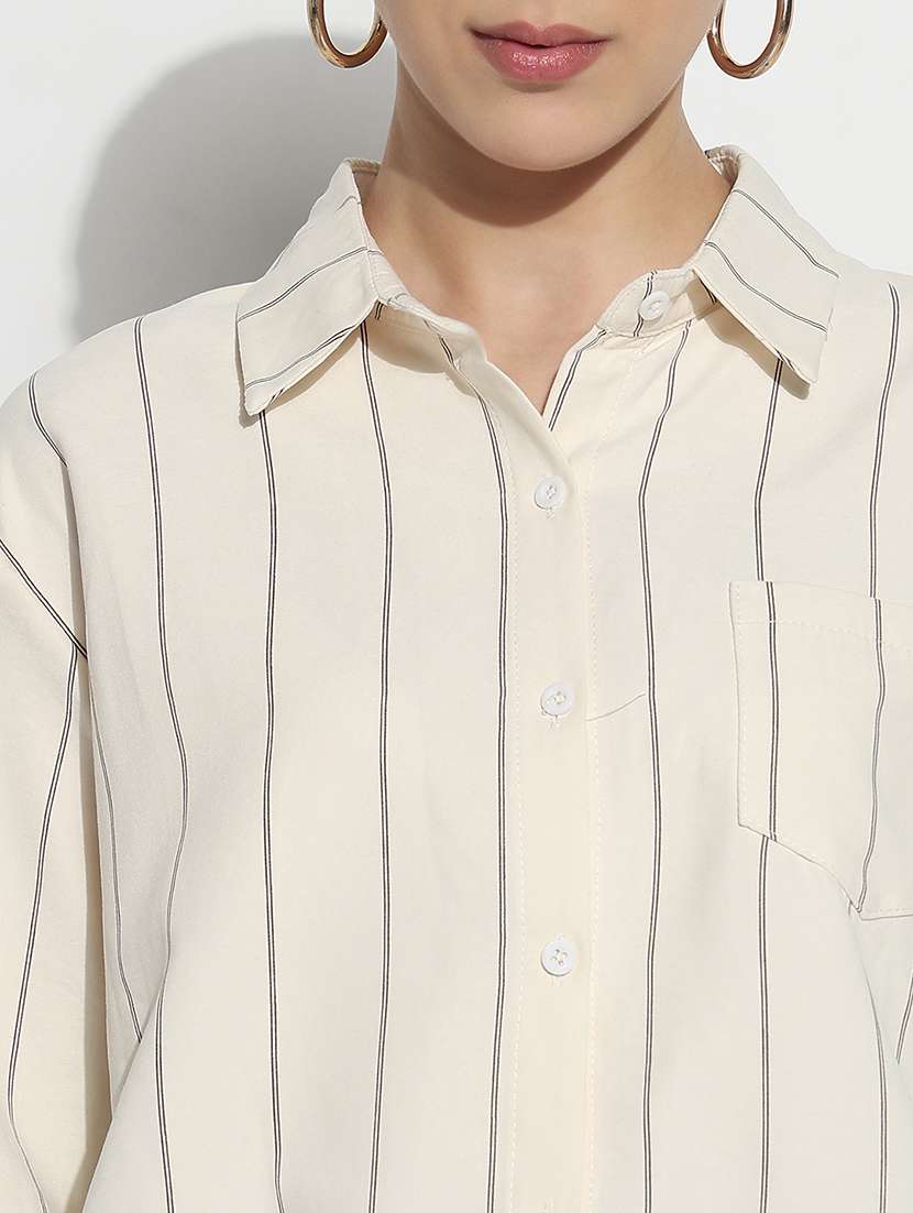 women striped long sleeve collared shirt - 21980023 -  Standard Image - 4