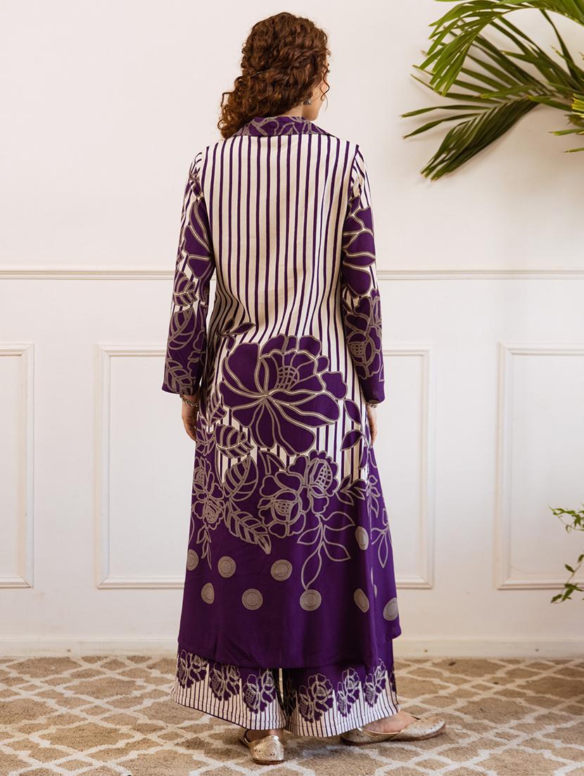 women printed long sleeve kurta palazzo set - 21980026 - Standard Image - 1
