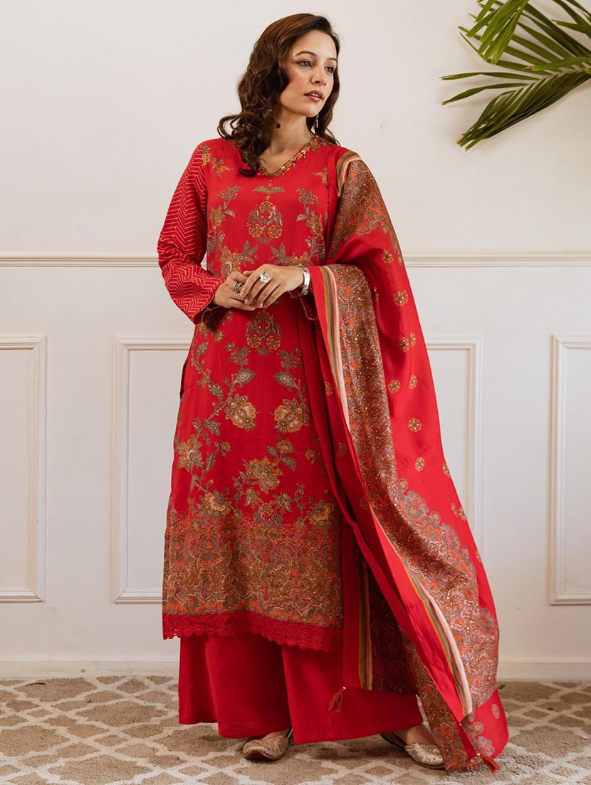 women floral long sleeve kurta pant with dupatta set - 21980031 -  Zoom Image - 0