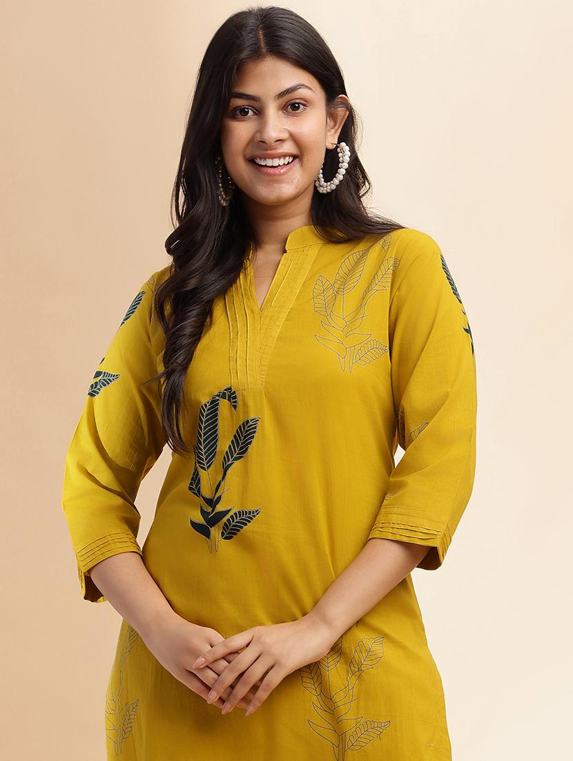 women printed three quarter sleeve kurta palazzo set - 21980044 -  Standard Image - 1