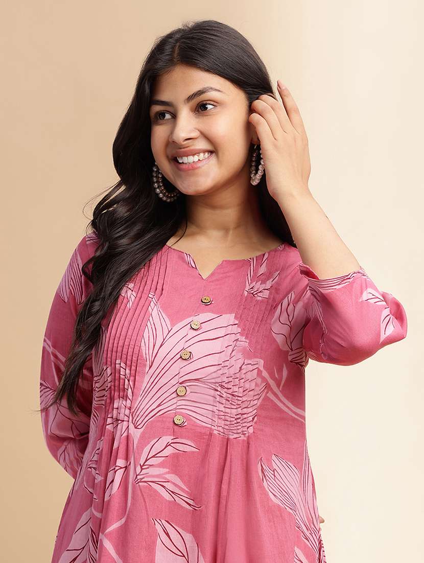 women printed three quarter sleeve kurta palazzo set - 21980055 -  Standard Image - 4