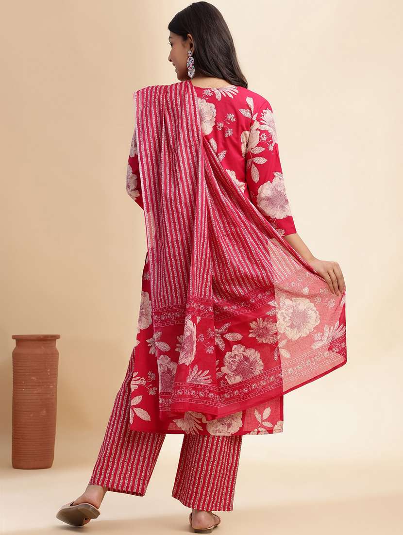 women three quarter sleeve kurta pant with dupatta set - 21980057 -  Standard Image - 1