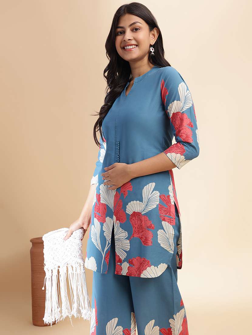 women printed three quarter sleeve ethnic co-ord set - 21980062 - Standard Image - 1