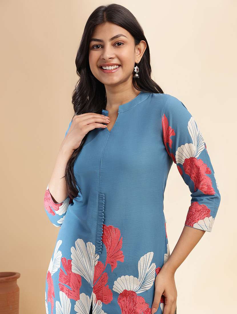 women printed three quarter sleeve ethnic co-ord set - 21980062 - Standard Image - 4