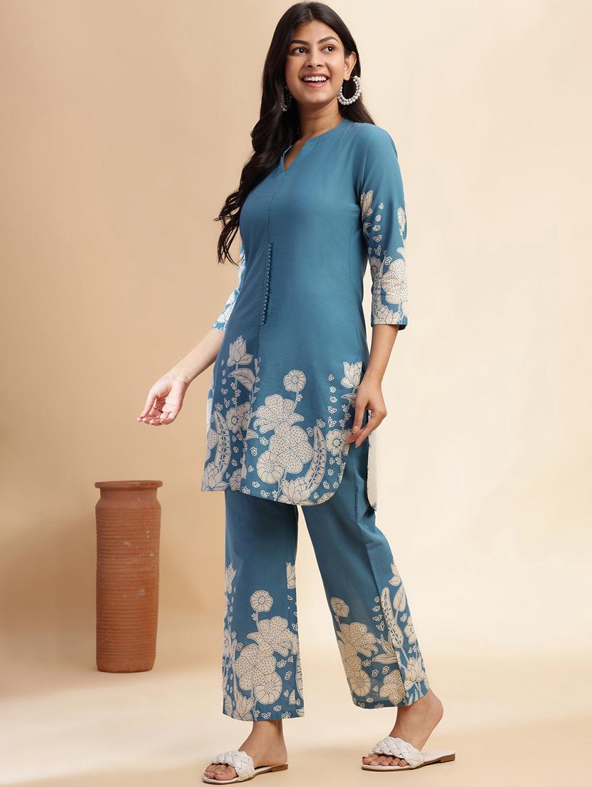 women printed three quarter sleeve ethnic co-ord set - 21980066 -  Standard Image - 1