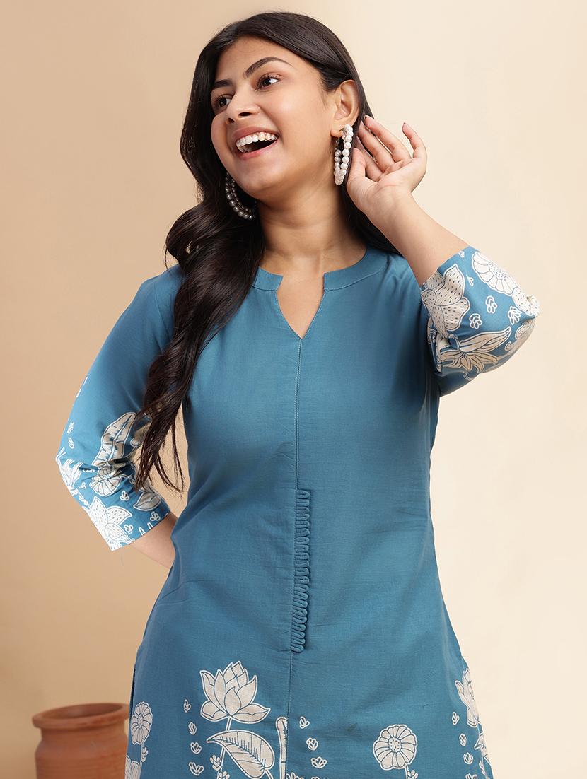 women printed three quarter sleeve ethnic co-ord set - 21980066 - Standard Image - 4