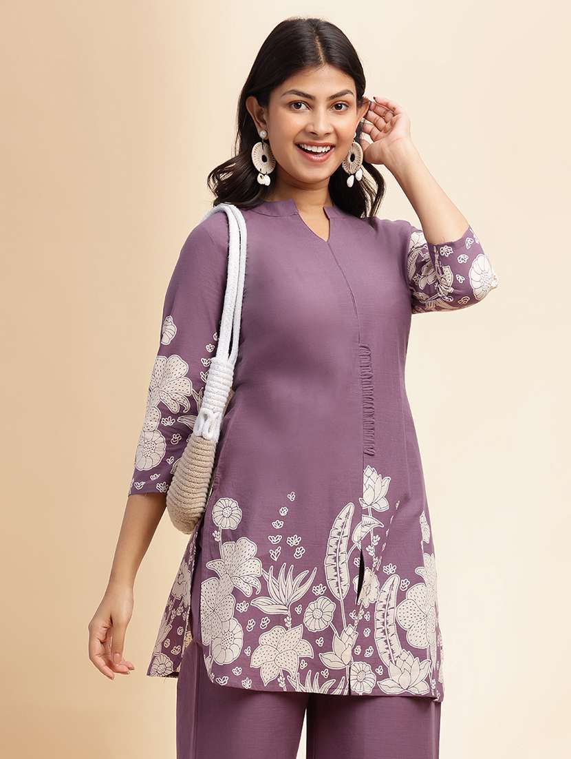 women printed three quarter sleeve ethnic co-ord set - 21980068 - Standard Image - 1