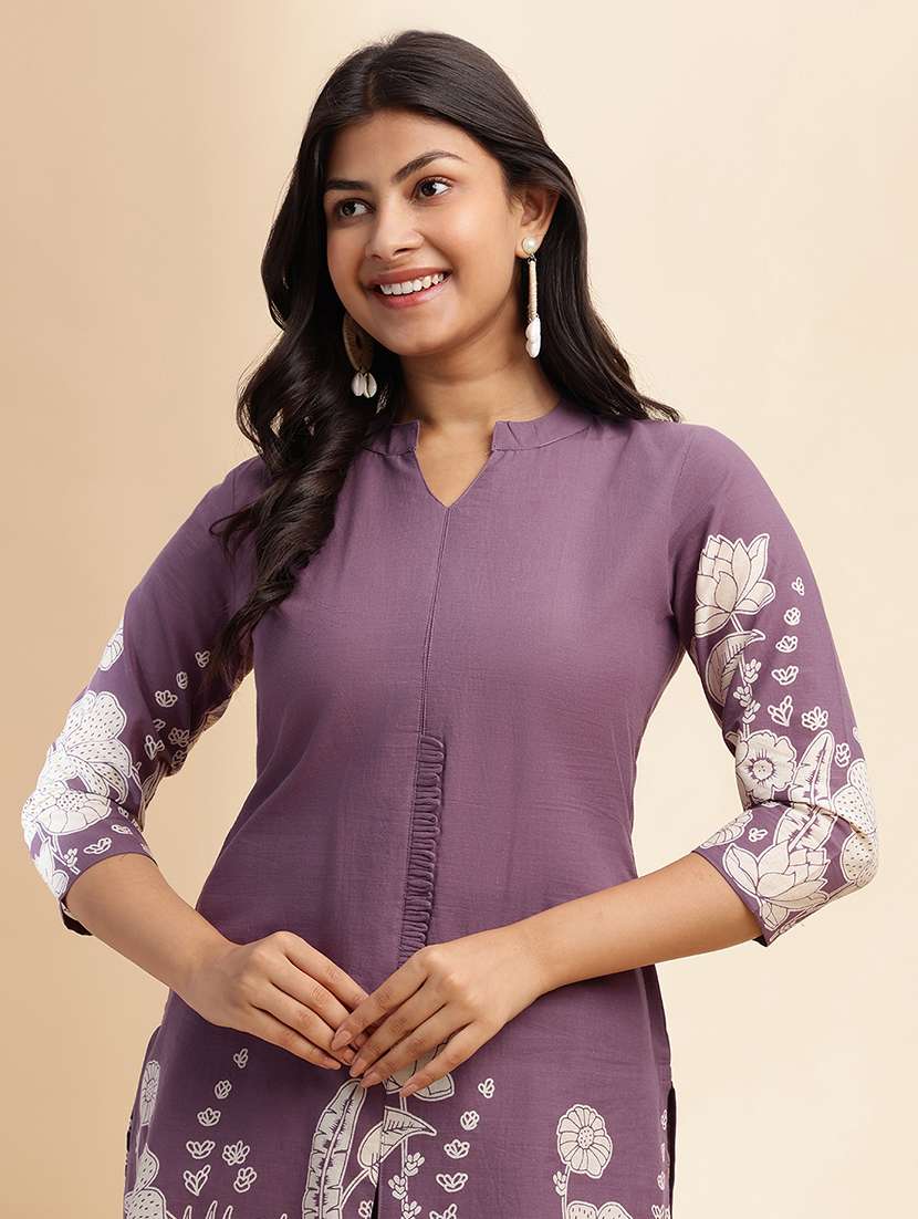 women printed three quarter sleeve ethnic co-ord set - 21980068 - Standard Image - 4