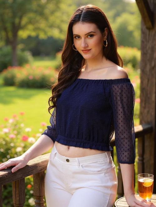 women self designed off shoulder crop top - 21980069 -  Standard Image - 0