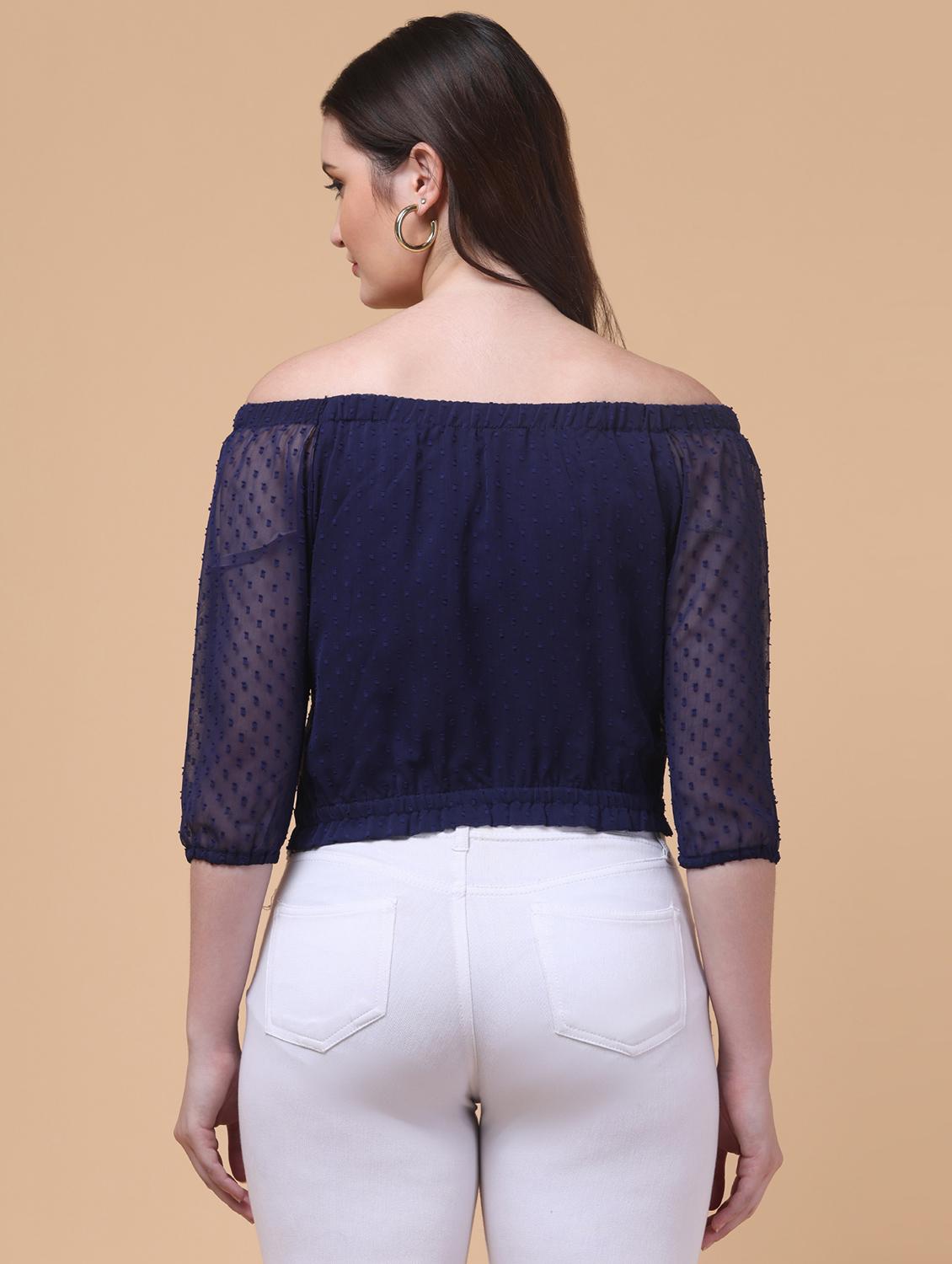 women self designed off shoulder crop top - 21980069 -  Standard Image - 1