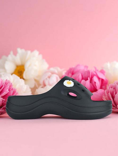 women black solid platform slides - 21980073 - Standard Image - 0