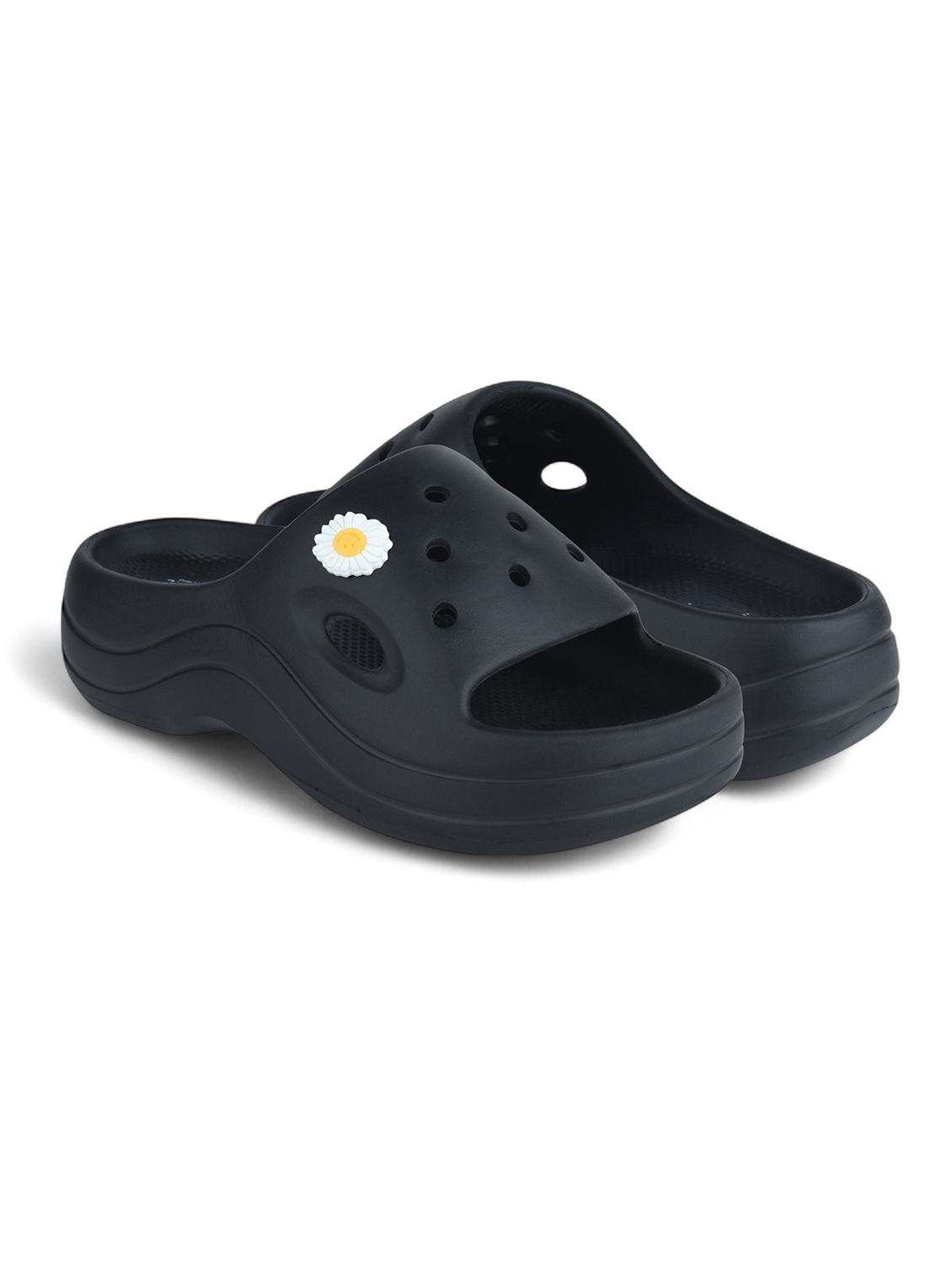 women black solid platform slides - 21980073 -  Standard Image - 1