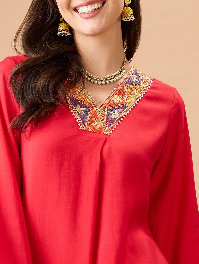 women pink v-neck bell sleeves gotta patti lace detail a-line festive kurta - 21980077 - Standard Image - 4