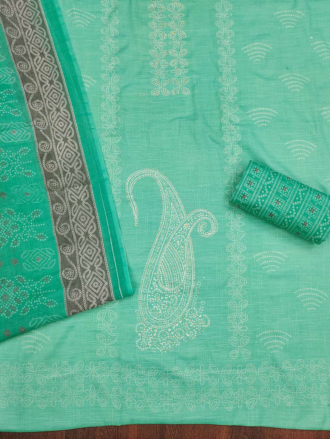 women printed embellished unstitched suit set - 21980089 -  Standard Image - 1