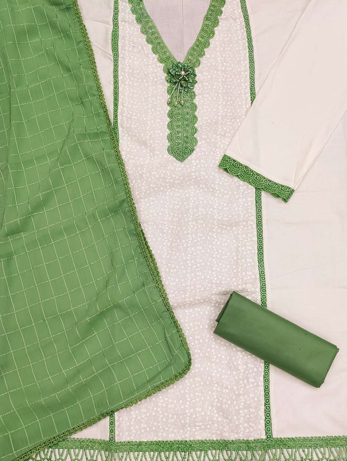 women solid with work embroidered unstitched suit set - 21980113 -  Standard Image - 1