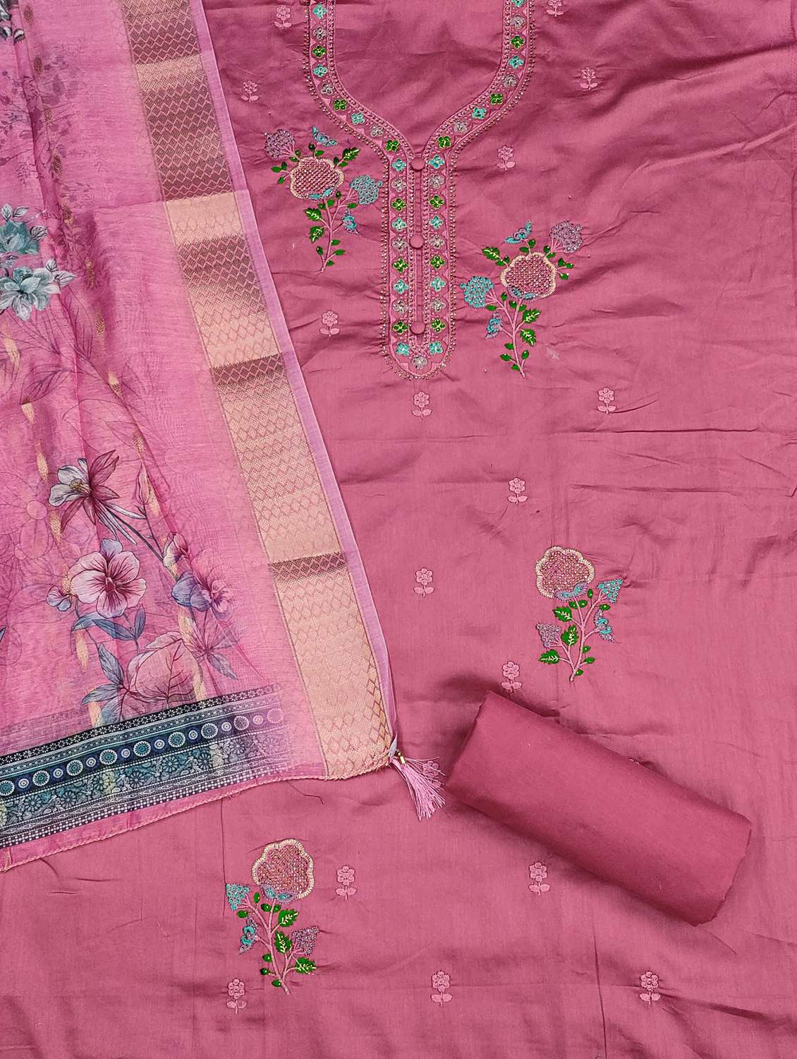 women solid with work embroidered unstitched suit set - 21980116 -  Standard Image - 1