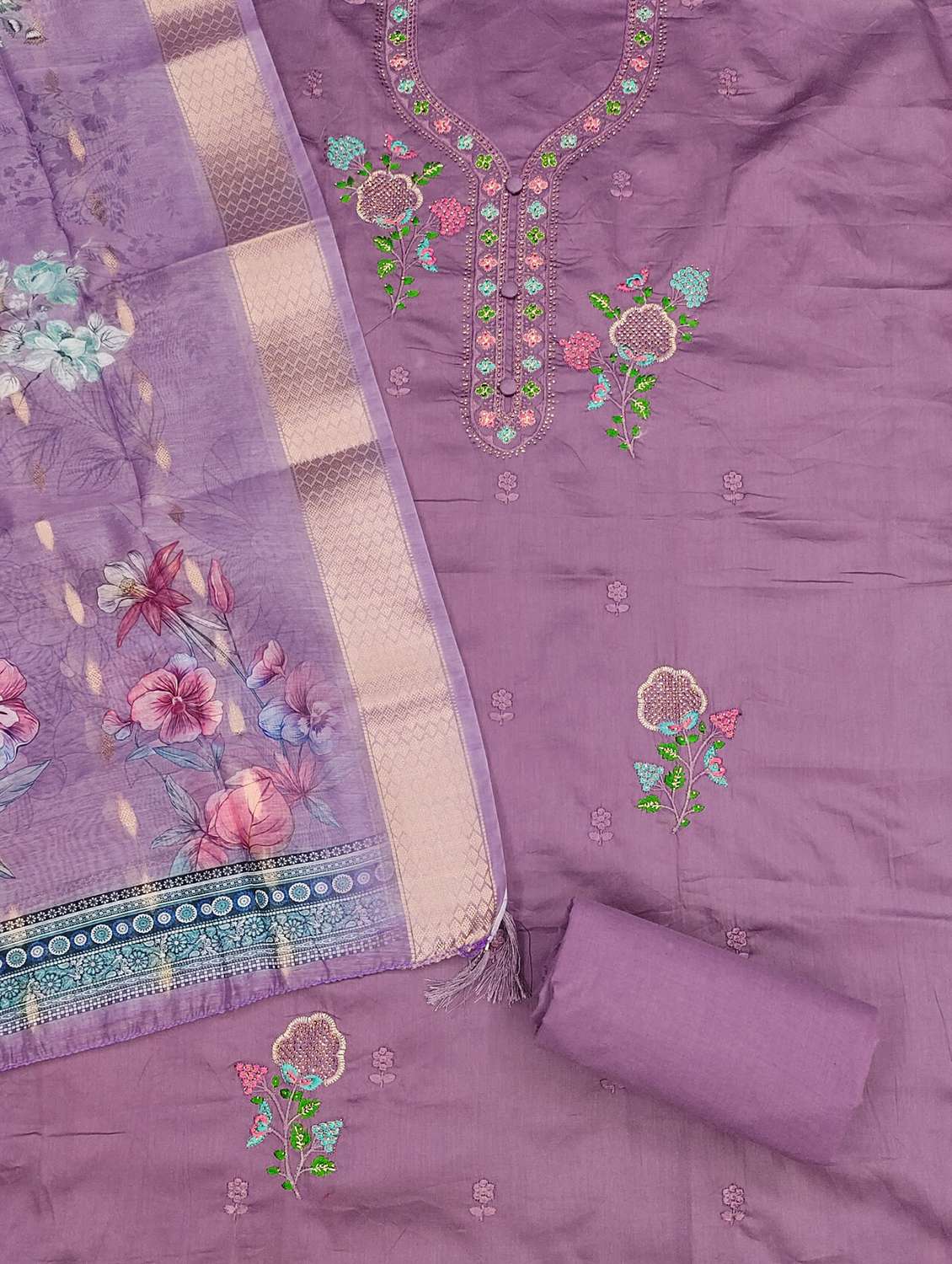 women solid with work embroidered unstitched suit set - 21980118 -  Standard Image - 1