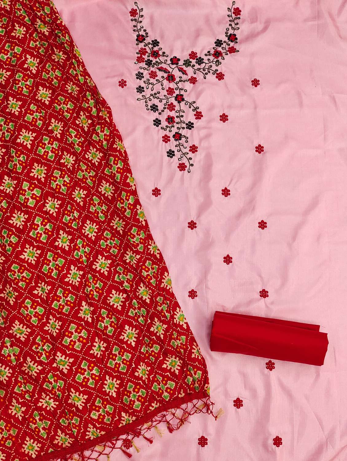 women solid with work embroidered unstitched suit set - 21980120 -  Standard Image - 1