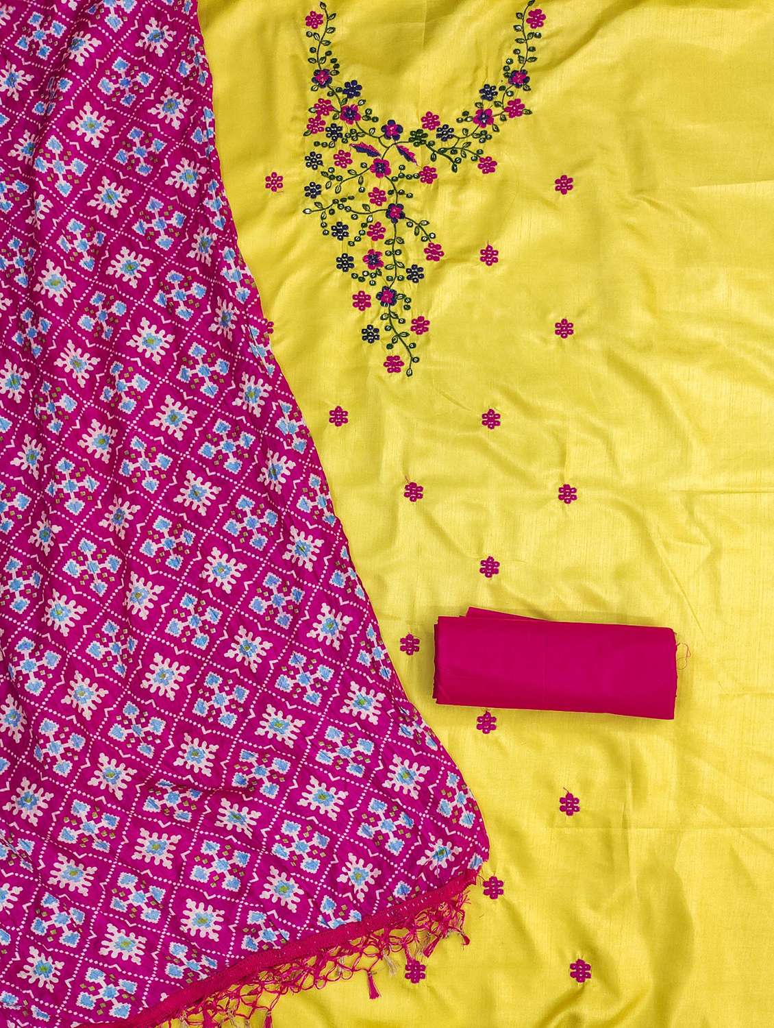 women solid with work embroidered unstitched suit set - 21980121 -  Standard Image - 1