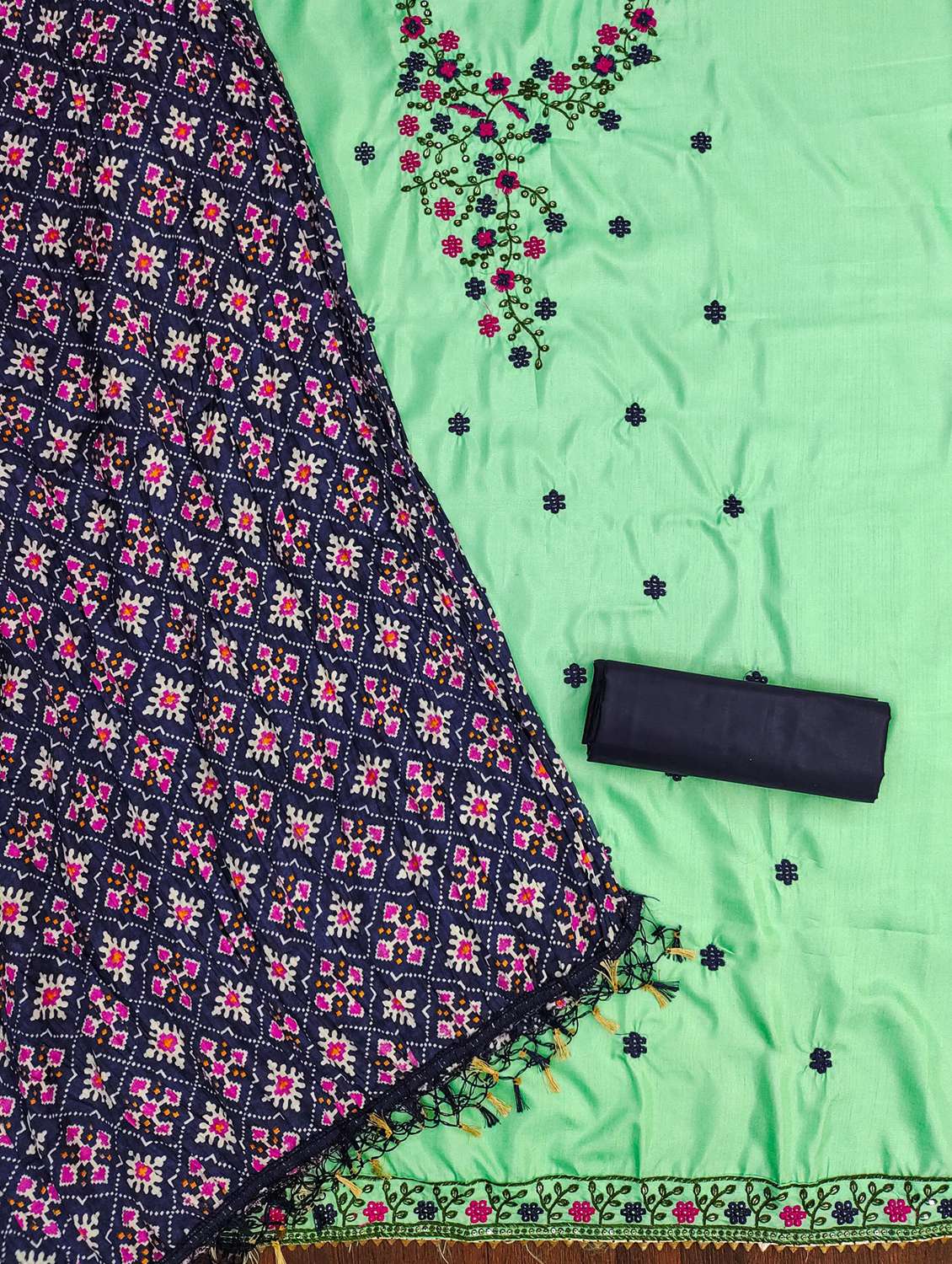 women solid with work embroidered unstitched suit set - 21980122 -  Standard Image - 1