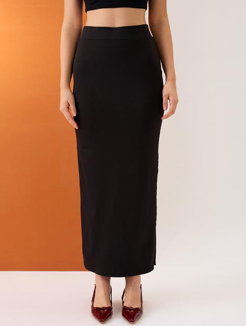women black high-rise stretchable side slit maxi pencil skirt - 21980140 -  Standard Image - 0