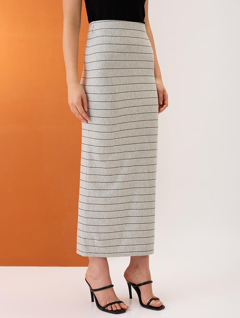 women grey striped mid-rise stretchable maxi pencil skirt - 21980143 - Standard Image - 1