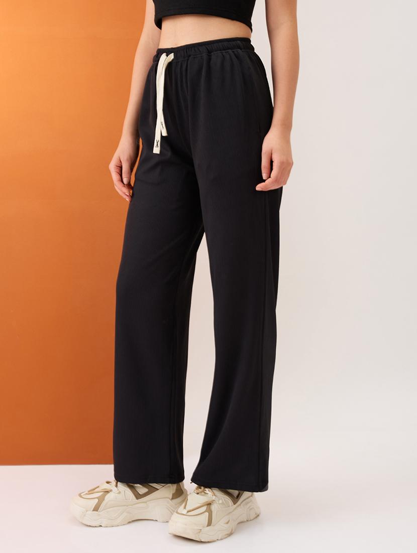 women black self design mid-rise stretchable straight fit trousers - 21980145 - Standard Image - 1