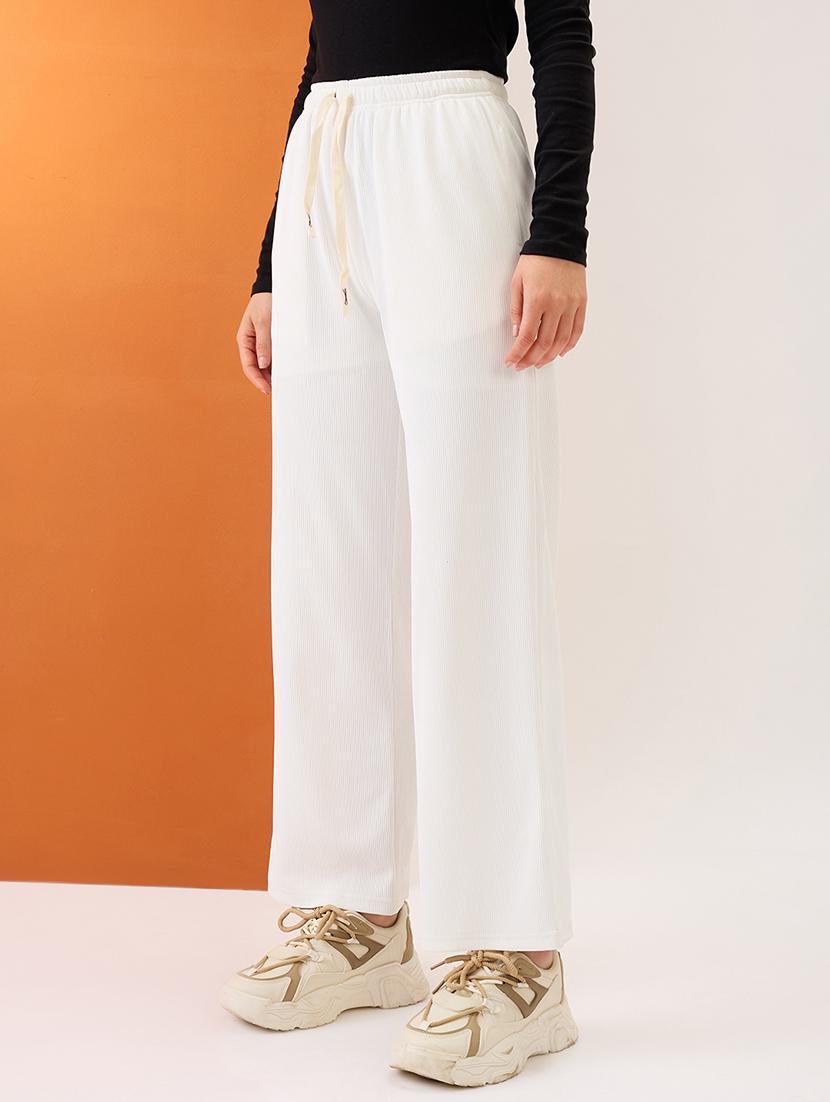 women white self design mid-rise stretchable straight fit trousers - 21980146 -  Standard Image - 1