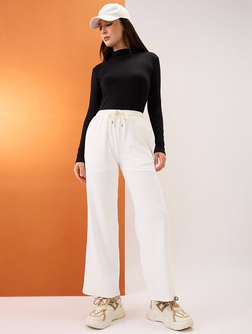 women white self design mid-rise stretchable straight fit trousers - 21980146 - Standard Image - 4
