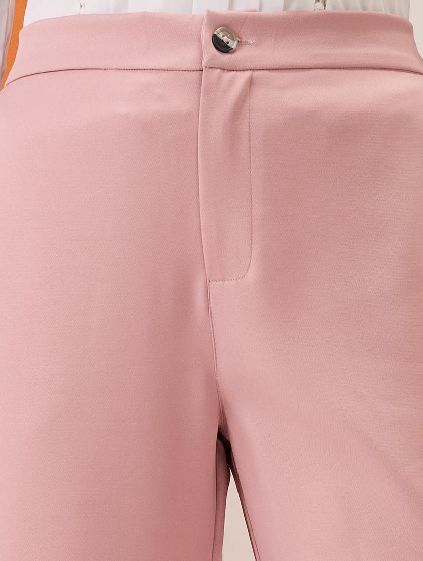 women blush pink solid mid-rise bottom hem slits relaxed fit formal trousers - 21980151 - Standard Image - 4